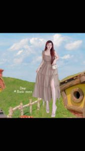 Mookrinstyle • พร้อมส่ง ชุดเดรสคอเหลี่ยม แต่งระบายแขน กระโปรงแต่งระบายสวยงาม เดรสยาวไปทะเล