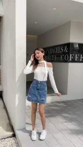 New❗️กระโปรงยีนส์ทรงAเอวสูงงานป้ายbbดีเทลเป้าเฉียง