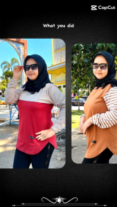 Atasan Wanita Kaos Lengan Panjang Oval Motif Kekinian Kain Katun Adem