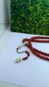 Tasbih batu Marjan merah kombinasi tulang sapi C22
