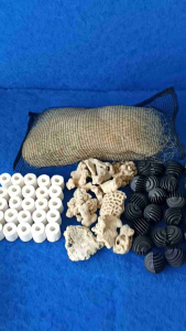 Paket Media Filter Aquarium 4 in 1 Jaring Nelayan Bioring Bioball Karang Jahe