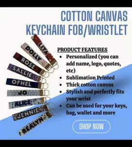 Cotton Canvas Keychain Fob/Wristlet Personalized Sublimation Printed Thick Cotton Canvas Stylish Fit for Keys Bag Wallet
