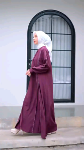 Nabila Dress Gamis Warna Burgundy Wanita Muslim Simple Elegan Terbaru Ukuran jumbo Ld 140 Bahan Sabrina Anti UV Wudhu Friendly