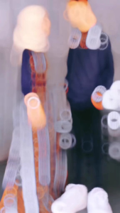 Couple Gamis Tenun Starla Dress Wanita Dan Kemeja Pria Warna Biru Navy Strip Kuning Bunga Katun