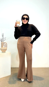 Celana Scuba Wanita Jumbo Cutbray Hitam Putih Choco Oversize Xxl