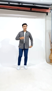 Abu Tua Kemeja Polos Couple Ayah & Anak Lengan Panjang Bahan Cigret Warna Abu