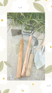 Satu Paket Isi 4 Pcs Peralatan Berkebun Sabit Rumput + Cangkul Mini + Garukan Mini + Sekop Taman Lancip