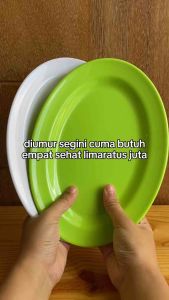 ( 6pcs )Piring Saji Oval Melamin SINGASINGI 25cm / 10inch Tahan Panas Tebal Kuat Estetik Putih Hijau