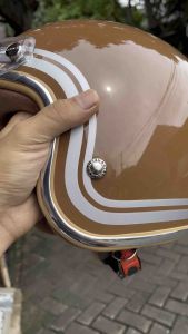 Helm Cewek Dewasa Remaja Classic Retro Polos Kaca Datar Cembung Sni Terbaru Hitam Glossy List Pink