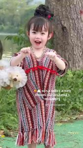 เดรสทอนากาเด็ก งานทอสวยแต่งปอมน่ารักตรงอกเพิ่มความเก๋ด้วยการผูกชายเดรส มีไซส์ S-XL