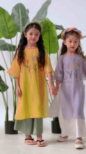Cutieland - Bộ áo dài bé gái tơ tím thêu hoa