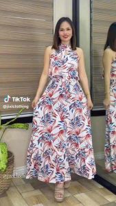 SAM Maxi Dress (freesize s-l) - halter neck - floral print - tiered skirt - waist tie - casual wear