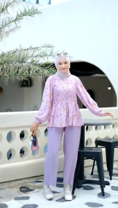 Setelan Wanita Terbaru Rayon Twill Dengan Kerut Dada Super Cute