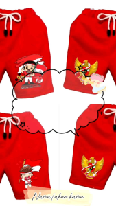 celana pendek anak perempuan dan anak laki laki motif 17agustus umur 1-11 tahun