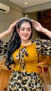 Dress Semok Bianca Leo Bahan Rayon Bagian Dada Smok Hias Tali Pita Rok Ada Rempel Depan Belakang