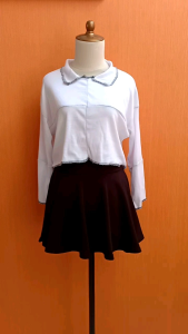 atasan crop top wanita putih L XL cewek jumbo santai cute remaja dewasa blouse