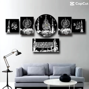 Set Jam dinding Kaligrafi Tematic Islami 6 in 1 / Homemade Portabel Aesthetic Kayu Masjid
