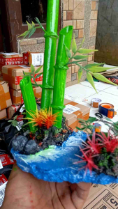 Hiasan Aquarium Sintetis Bambu china/ Dekorasi Ornamen Aquascape / Hiasan Pohon Bambu Tinggi Hijau dan kuning