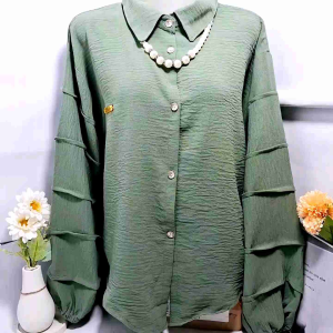 Tangan Balon Pakaian Atasan Wanita Kemeja Lengan Panjang Polos Bisa COD