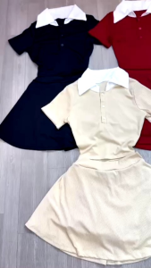 Sét áo cổ trụ chân váy xoè chất thun tăm lạnh