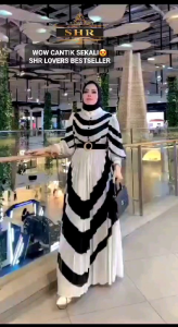 Dress shr ceruty motif salur hitam putih // gamis salur shr black n white