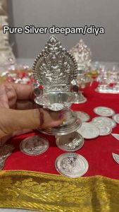 Pure Silver Kamakshi Laxmi Maa Diya 4 Inch Traditional Pooja Lamp for Worship Home Temple Decor and Gifting 925 Purity