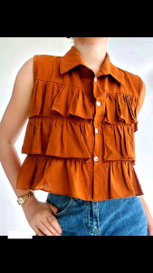 Small to Large • Chelsea Layered Ruffles Sleeveless Polo Top