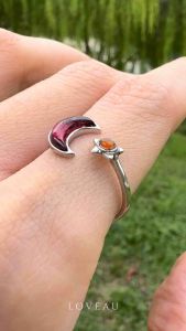 Natural Genuine | Loveau Jewel | HQ Star & Moon Tourmaline Ring | S925 Adjustable | Gemstone | Tourmaline Ring