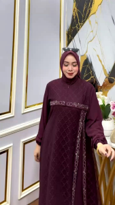 Gamis Wanita Ceruty Babydoll Premium Mix Brukat Mewah Swarovski Belah Samping