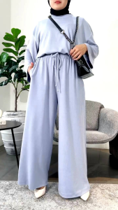 ONE SET WANITA JUMBO KNIT POLOS JENO SETELAN RAJUT BIRU ABU IMPORT OVERSIZE JUMBO BIGSIZE XXXL