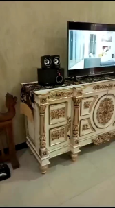 lemari kabinet meja tv ukir jati