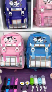 Tas Ransel Sekolah Anak SD Perempuan Kuromi Set Free Botol Minum Jam Tangan Terbaru COD
