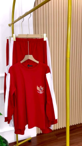 Setelan Wanita Dewasa Terbaru 2025 Baju 17 Agustusan Merdeka Set Bahan Scuba Aplikasi Sablon Baju Olahraga Wanita Kekinian