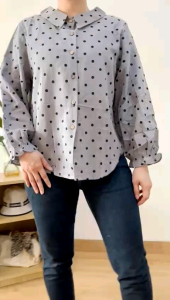●ECLAIRE● 003 Kemeja Rami Longsleeves Lengan Panjang Motif Polkadot Bulat-bulat Kasual Casual Korea Mode Santai Kerja Import 9871