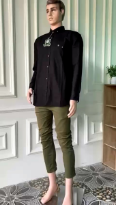 KEMEJA POLOS PRIA LENGAN PANJANG BAHAN KATUN CIGARET TEBAL WARNA HITAM