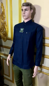 BIRU NAVY KEMEJA POLOS PRIA LENGAN PANJANG BAHAN KATUN CIGARET TEBAL