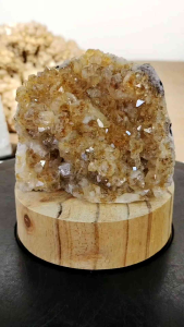 High Grade Brazil Citrine Crystal Cluster Ornament Include Wooden Base CD40