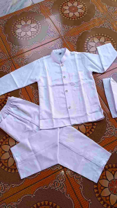 stelan baju Koko putih polos set manasik haji anak laki-laki  paud TK Madrasah