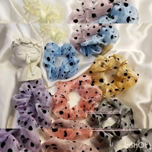 SCRUNCHIE POLKADOT TILE IMPORT / IKAT RAMBUT POLKADOT KOREAN STYLE / KUNCIR CEPOL ELASTIS TRANSPARAN POLKADOT / POLKADOT HAIR TIE / SCP7825