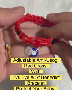 Anti Usog Red Cross Adjustable Bracelet w/ St. Benedict protection & Evil Eye pendant anti bad spirit For Baby(Blessed)
