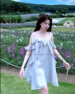 Đầm babydol 2 dây trễ vai nơ (hàng cao cấp kèm ảnh shop chụp thật)