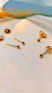 Perhiasan Anting Tusuk Giwang Stud Bulat Polos Bayi Anak Dewasa Lapis Emas 18k Anti Karat Anti Iritasi