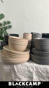 16pcs Camping Dinnerware Set Bowl Dish Plate Water Cup Black 16-Piece Set Outdoor Picnic