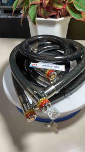 Khoá chống trộm xe máy dây cáp bọc nhựa 16mm dài 80mm và 1m