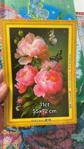 Tranh thêu kín Mẫu đơn đỏ DX1414 kích thước 55*70 cm