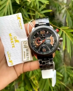 MIRETE HITAM Full Balck JAM Tangan Pria Analog Tahan Air FULL Stainless Steel // Tanggal Hari aktif