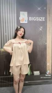 Bộ ngủ lụa  bigsize đồ mặc nhà  cho nữ  50-100kg mềm mát cổ vuông chất lụa latin đồ măc hè