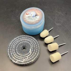 เคเจ ไขปลาวาฬขัดเงา (เนื้อนิ่ม) แบบตลับ85g ผ้ายีนส์ขัดเงา 3 นิ้ว ล้อขนแกะกรวย 2 ชิ้น (ใช้กับสว่าน) ล้อขนแกะกระบอก 2 ชิ้น (ใช้กับสว่าน)