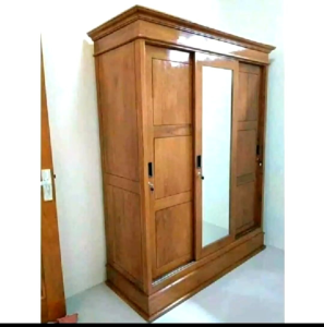 Lemari pakaian pintu 3 sleding kayu jati minimalis retro