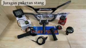 Paketan stang trail monster plat hitam+adaftor stang+gas spontan 2tombol+lampu tembak led=Gratis saklar